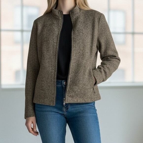 Akris Punto Made in Italy Size 8 Tweed Zip Up Wool Silk Blend Jacket - Picture 1 of 9